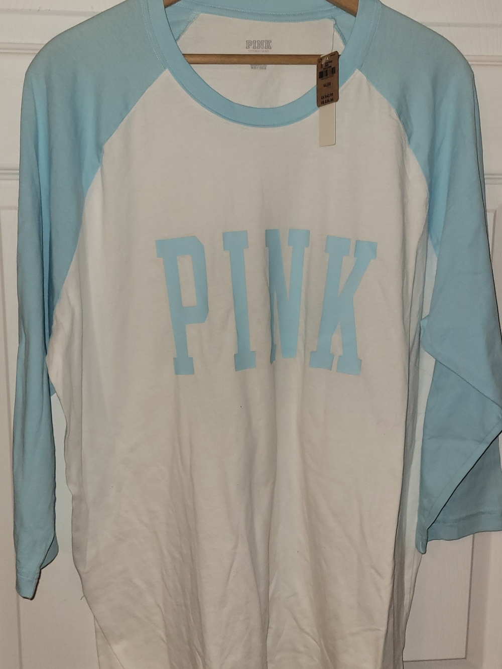 PINK Raglan Tee in Light Blue and White